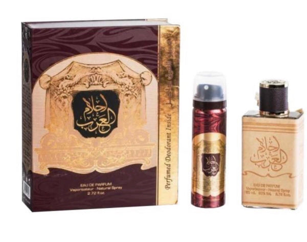 Ahlam Al Arab perfume and deodorant with original packaging