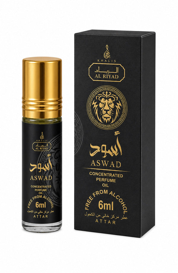 Al Riyad Aswad 6ml perfume oil bottle and box