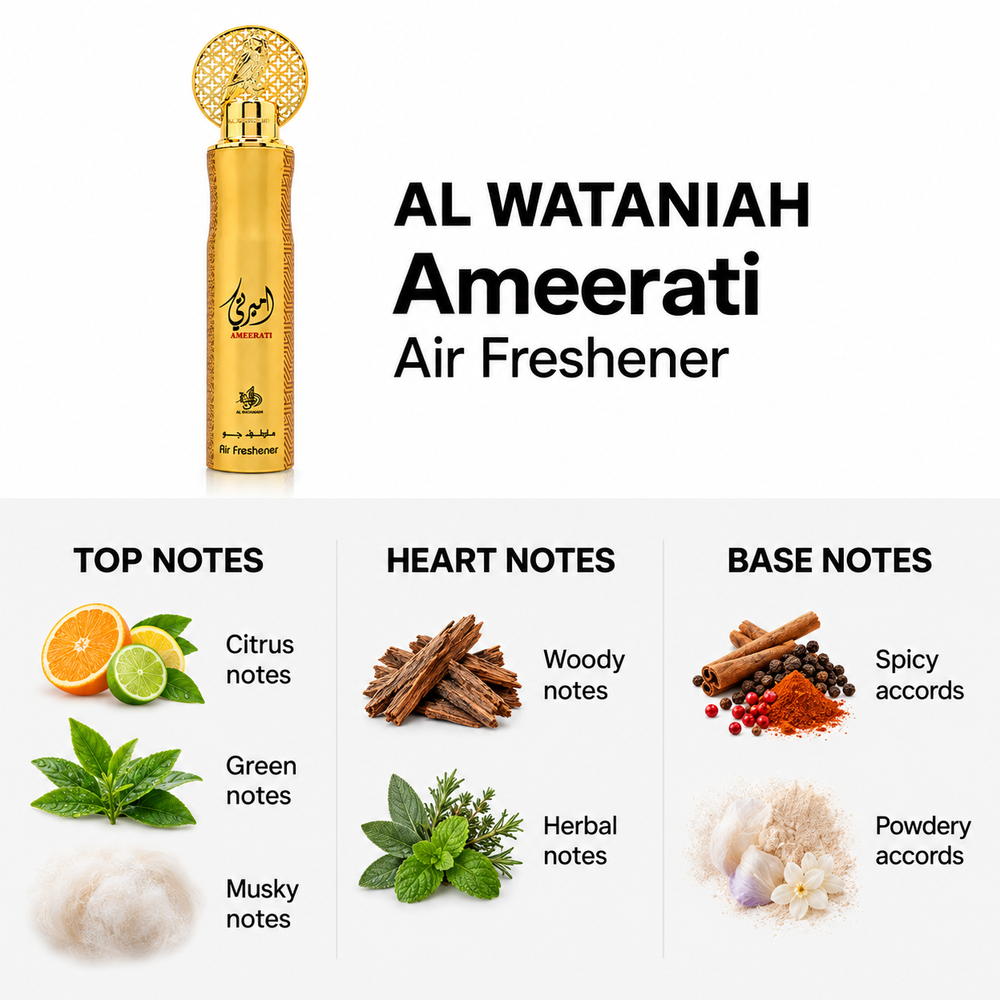 Al Wataniah Al Wataniah Ameerati Air Freshener – 12 × 300ml — top, heart and base fragrance notes