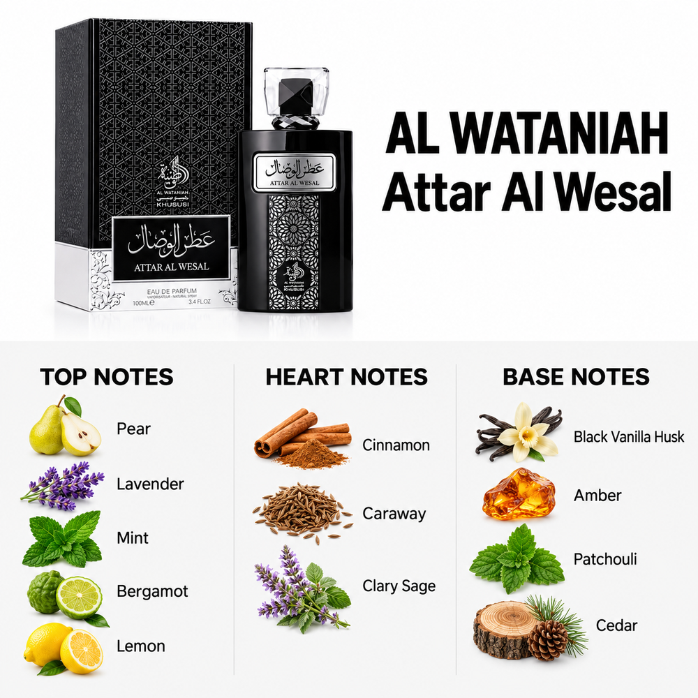 Al Wataniah Attar Al Wesal 100ml — top, heart and base fragrance notes