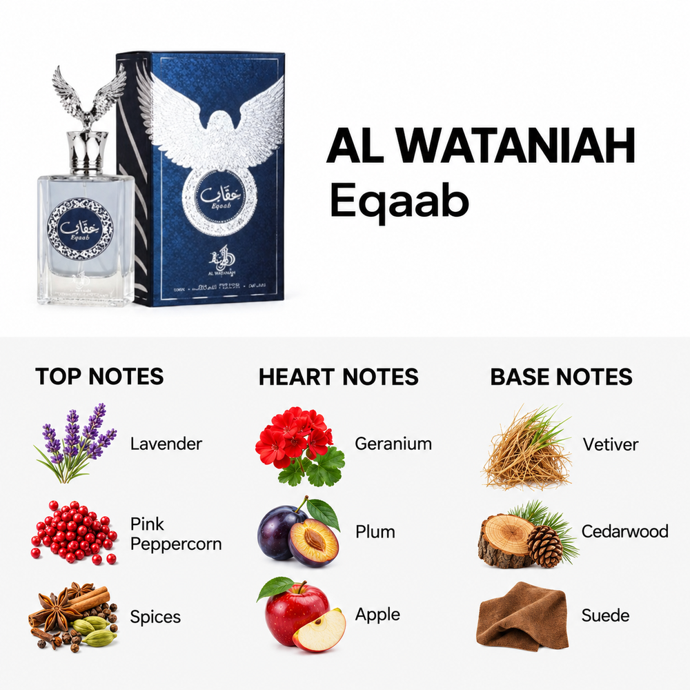 Al Wataniah Eqaab 100ml — top, heart and base fragrance notes