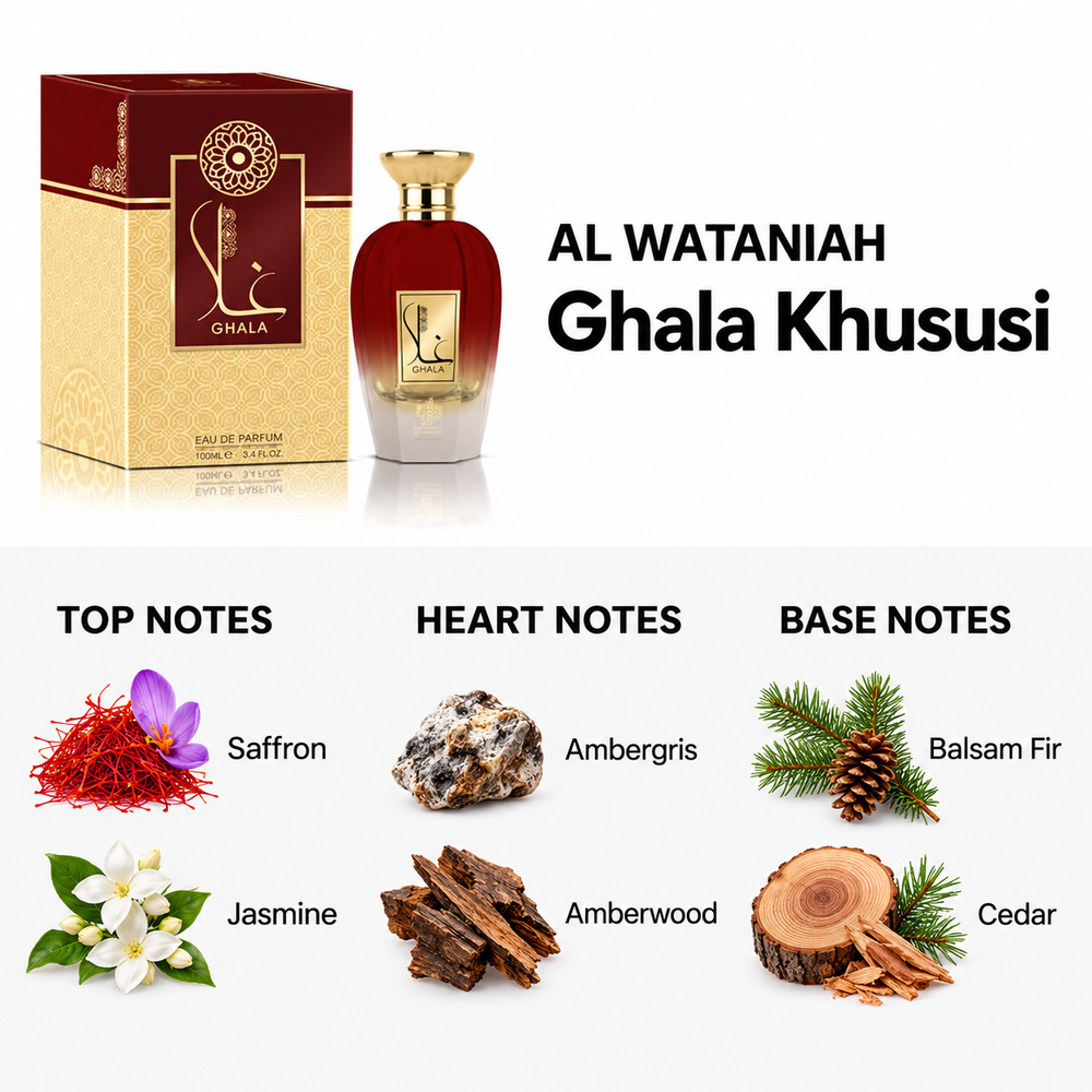 Al Wataniah Ghala Khususi 100ml — top, heart and base fragrance notes
