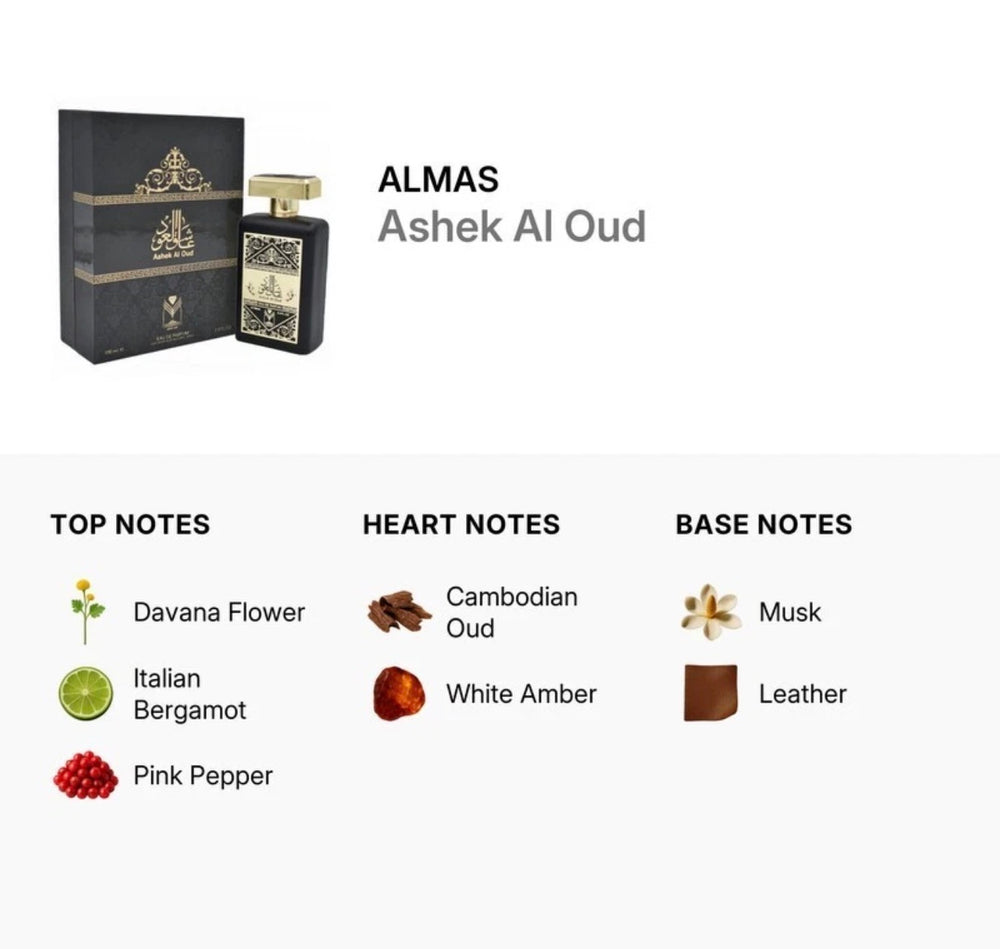 Ashek Al Oud 100ml — top, heart and base fragrance notes