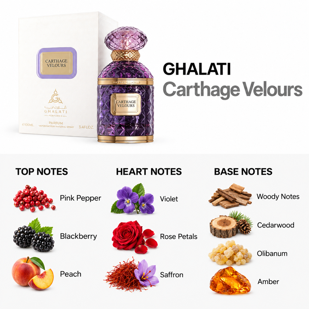 Carthage Velours 100ml — top, heart and base fragrance notes