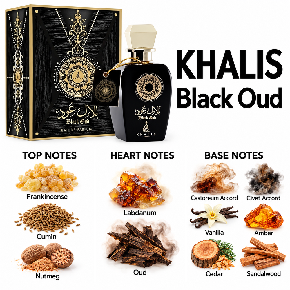 Khalis Black Oud — top, heart and base fragrance notes