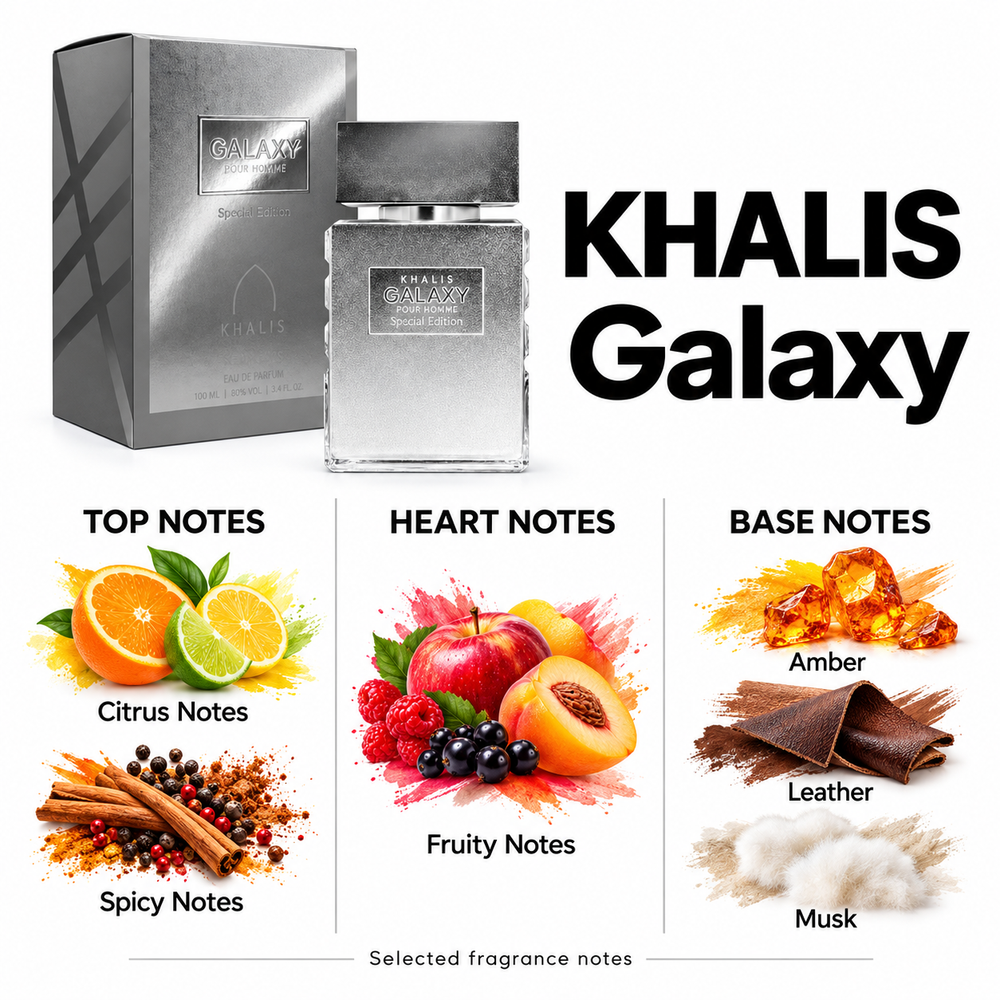 Khalis Galaxy — selected top, heart and base fragrance notes
