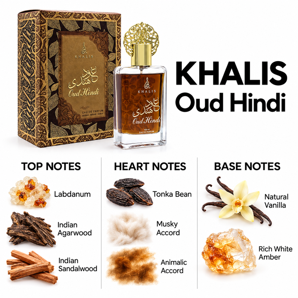 Khalis Oud Hindi — top, heart and base fragrance notes