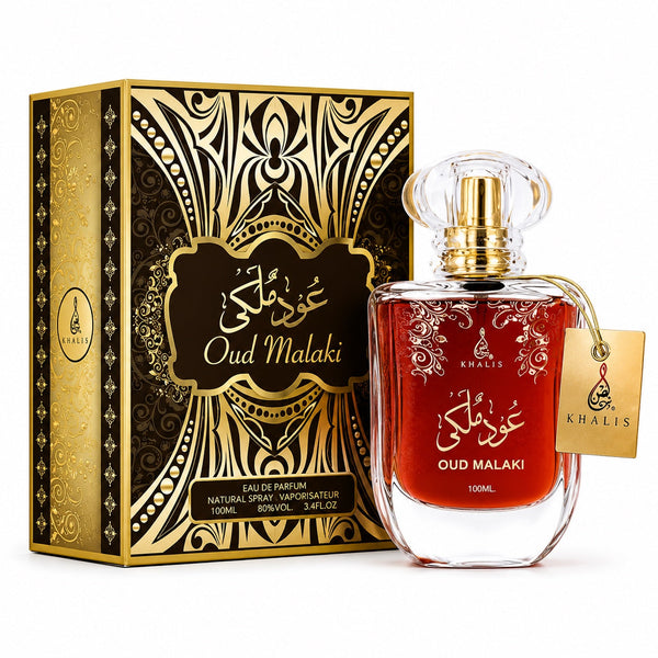 Khalis Oud Malaki bottle and matching box