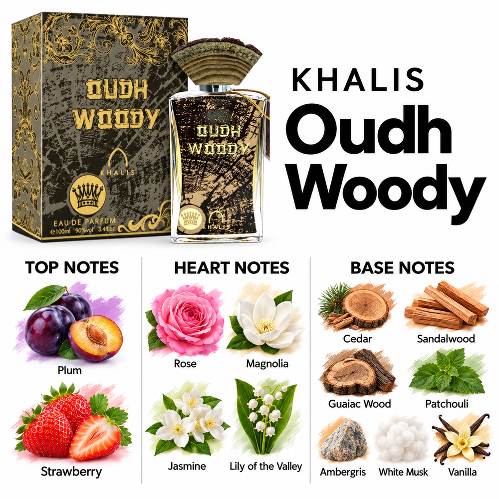 Khalis Oudh Woody — top, heart and base fragrance notes