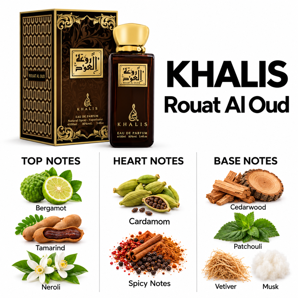 Khalis Rouat Al Oud — top, heart and base fragrance notes