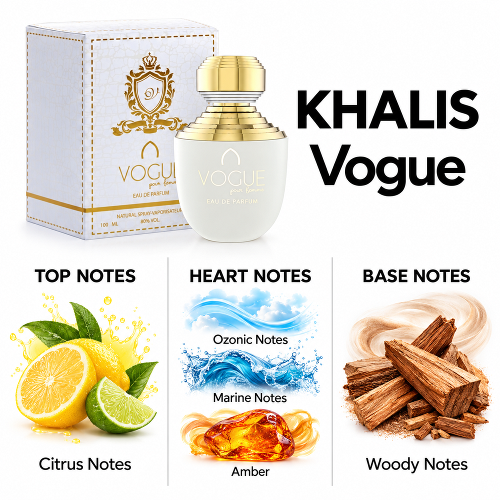 Khalis Vogue — top, heart and base fragrance notes