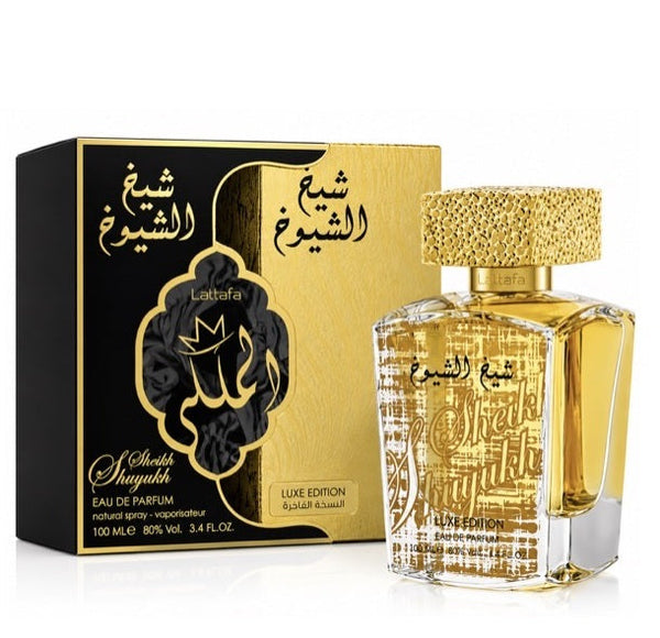 Lattafa Sheikh Al Shuyukh Luxe original bottle and packaging