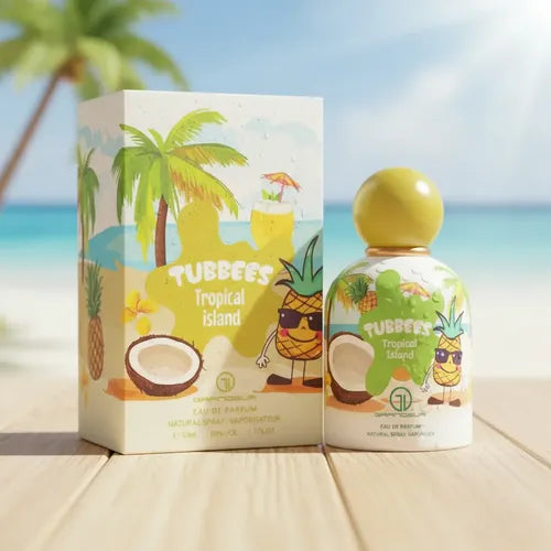 Tubbees Tropical Island bottle and matching packaging