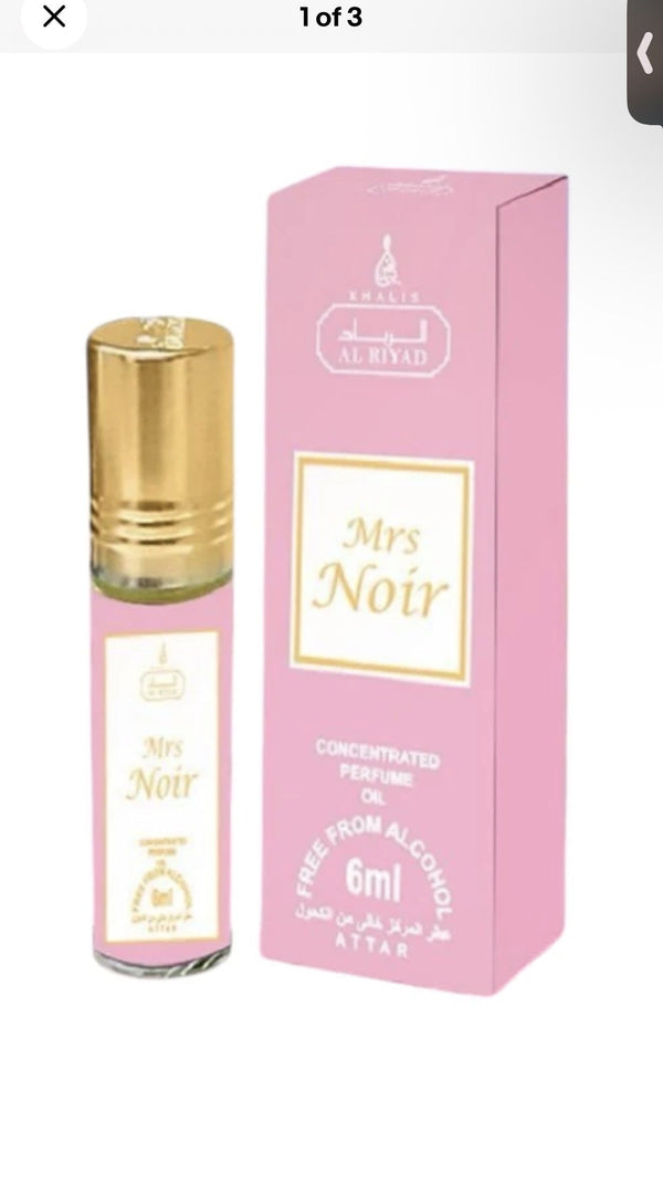 Al Riyad Mrs Noir 6ml perfume oil bottle and box