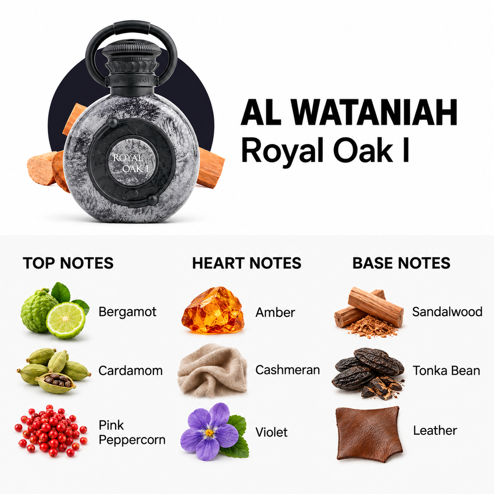 Al Wataniah Royal Oak I 100ml — top, heart and base fragrance notes
