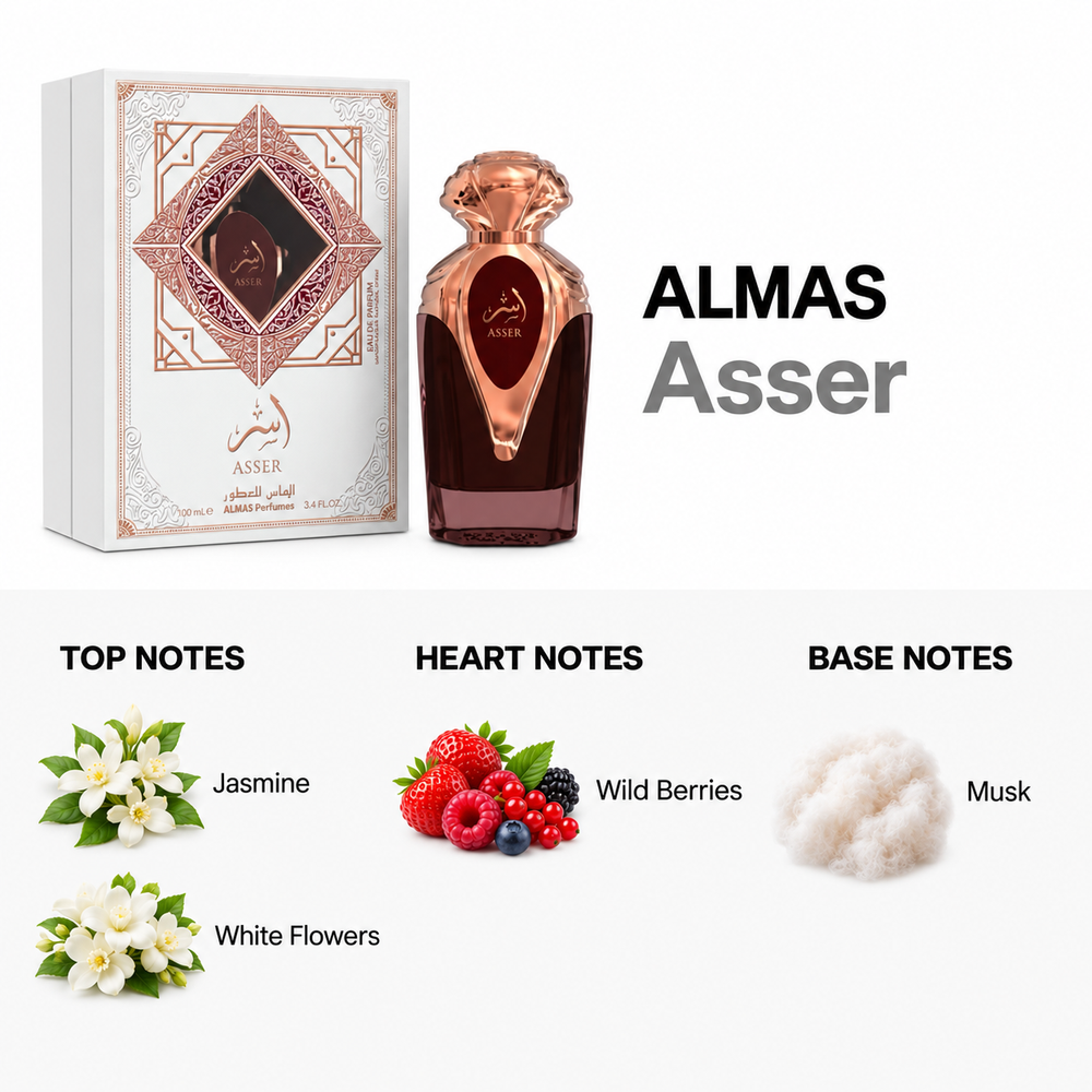 Asser 100ml — top, heart and base fragrance notes