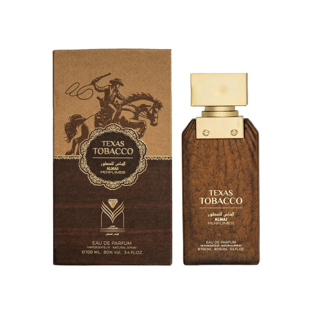 Almas Texas Tobacco 100ml bottle and packaging