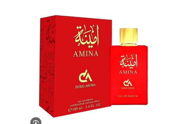 Dubai Aroma Amina 100ml bottle and packaging, supplied PDF