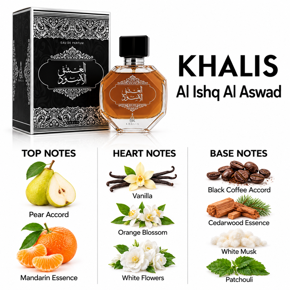 Khalis Al Ishq Al Aswad — top, heart and base fragrance notes