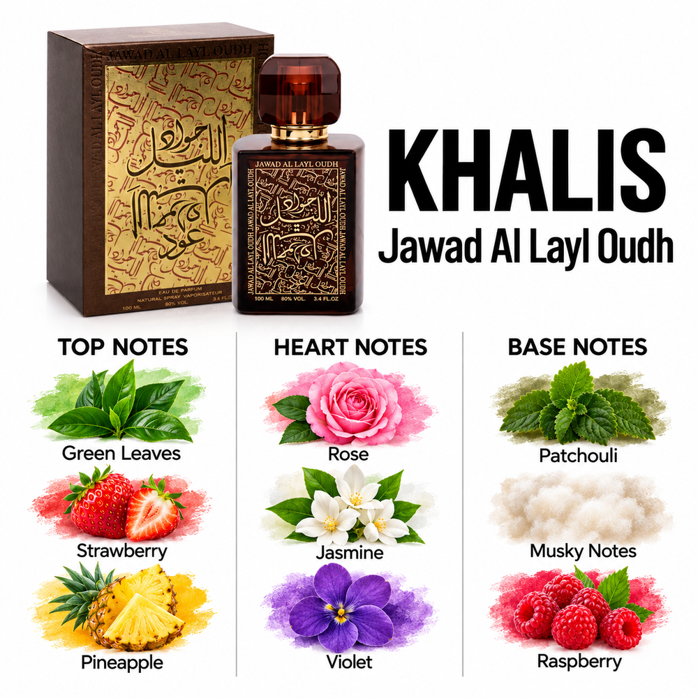 Khalis Jawad Al Layl Oudh — top, heart and base fragrance notes