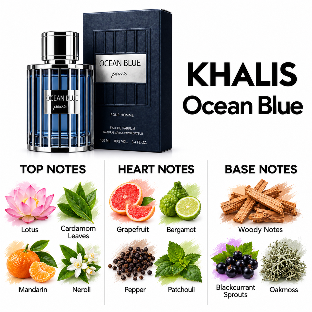 Khalis Ocean Blue — top, heart and base fragrance notes