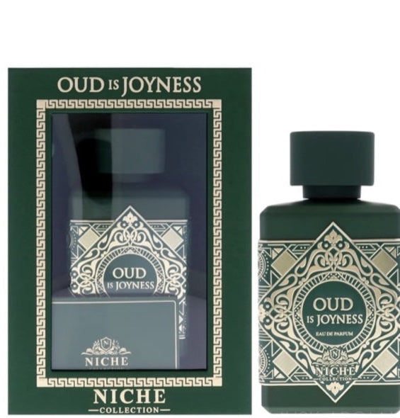 Khalis oud is joyness perfume bottle and box