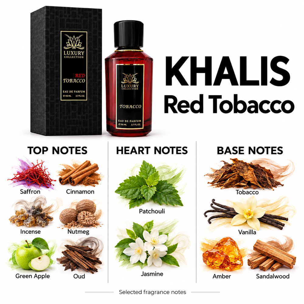 Khalis Red Tobacco — selected top, heart and base fragrance notes