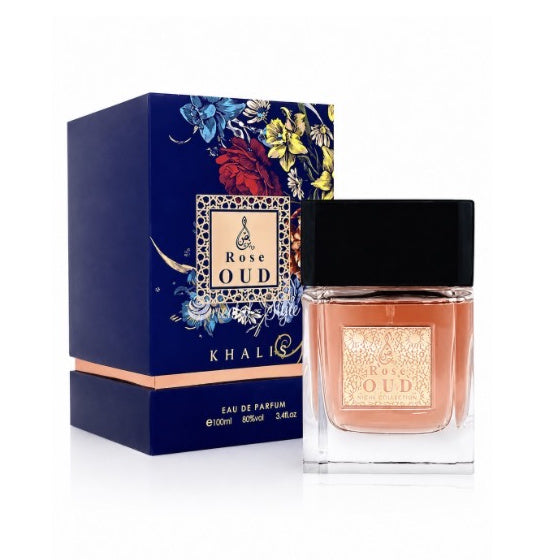 Khalis rose oud perfume bottle and box