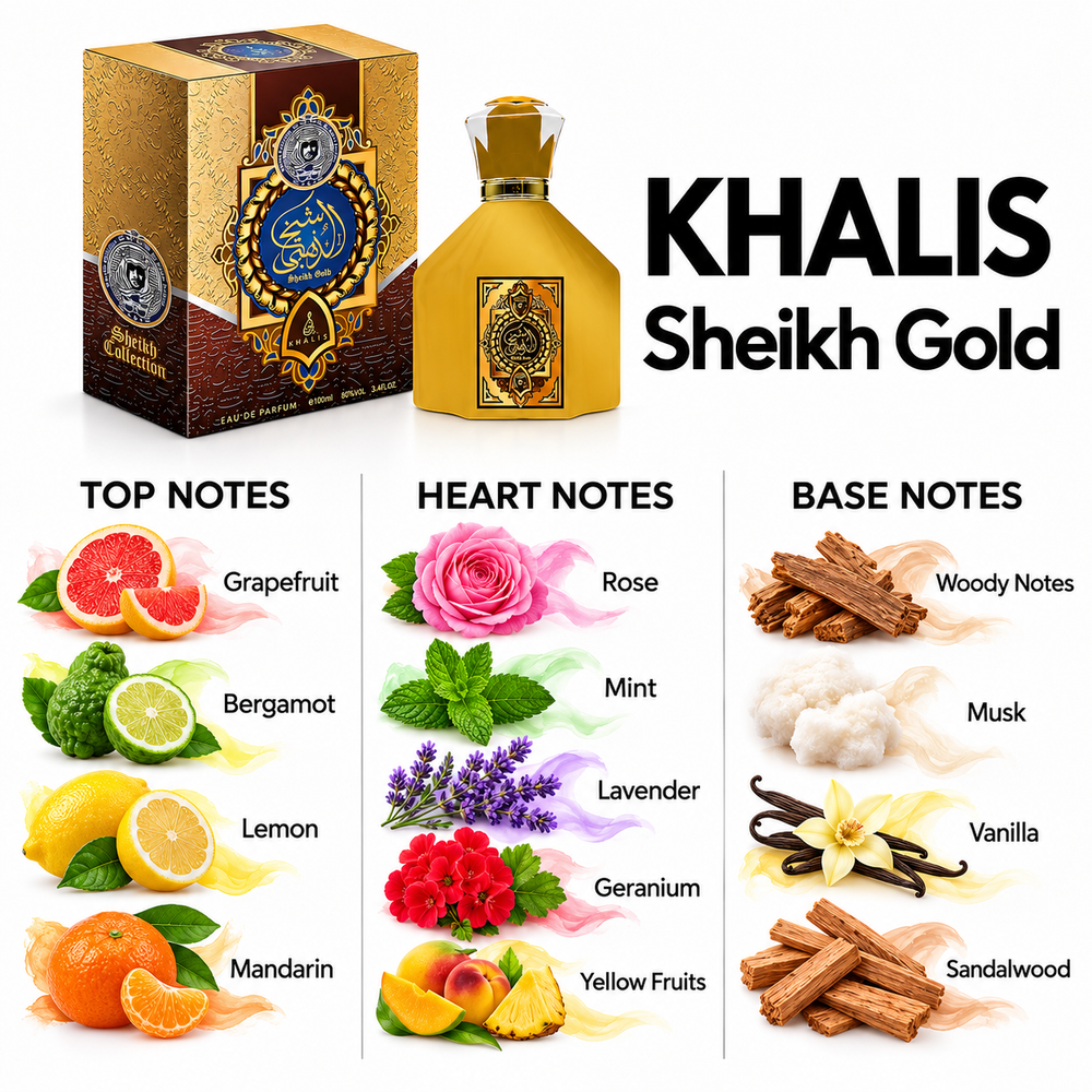 Khalis Sheikh Gold — top, heart and base fragrance notes