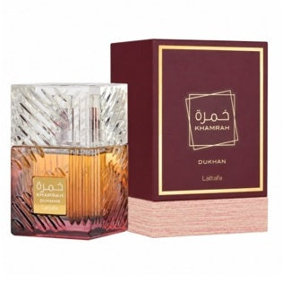 Lattafa Khamrah Dukhan bottle and box